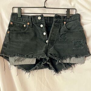 Levi’s Black Denim Frayed Shorts